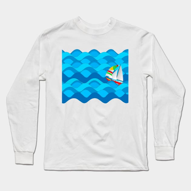 Sail Boat with Spinnaker riding the Ocean Waves Long Sleeve T-Shirt by Sailfaster Designs